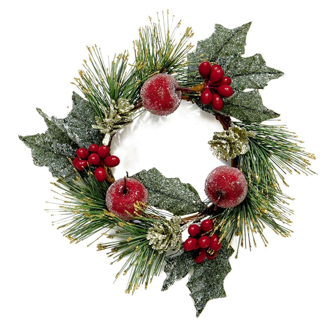 3.25" Christmas Artificial Floral Frosted Mini Apple Berry Leaf Candle Rings, 2ct.